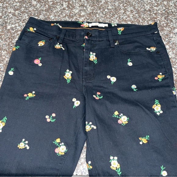 Tory Burch Brindle Black Floral Embroidered Jeans - Picture 2 of 8
